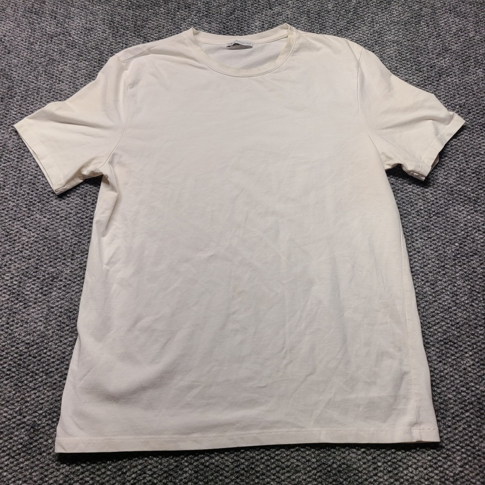 Zara Soft Relaxed Fit T Shirt Mens 2XL White Cotton Stretch Casual Short Sleeve
